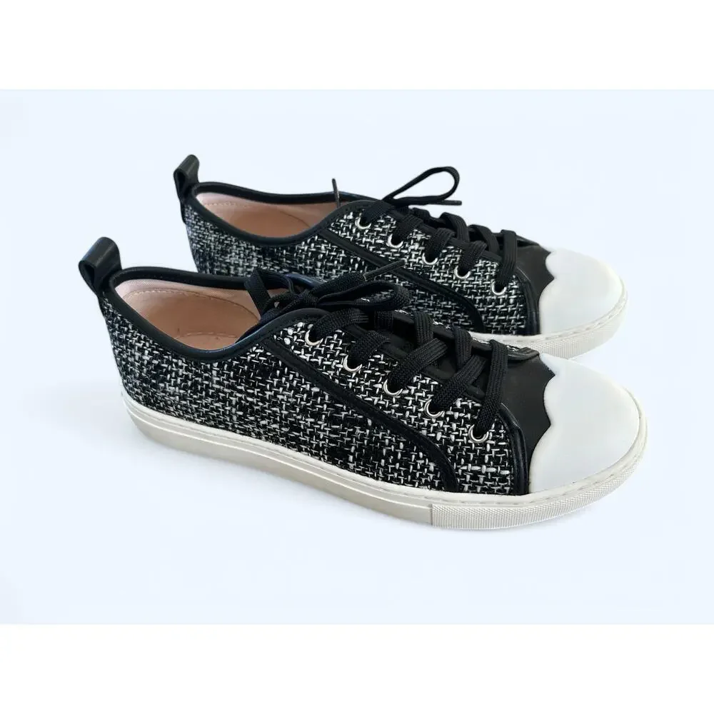Kate Spade Averly Tweed Scallop Lace up Sneakers Black & White Preppy sz 9 NEW